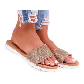 Lu Boo ženske zlatne papuče sa šljokicama zlatni