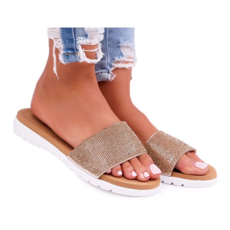 Lu Boo ženske zlatne papuče sa šljokicama zlatna