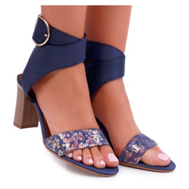 Kožne ženske sandale Maciejka na peti tamnoplava 03597
