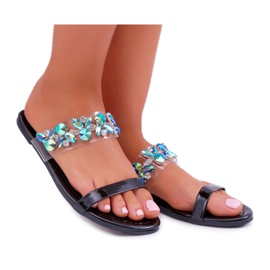 Ženske papuče Lu Boo Elegantne s crnim elementarnim kubnim cirkonijem crna