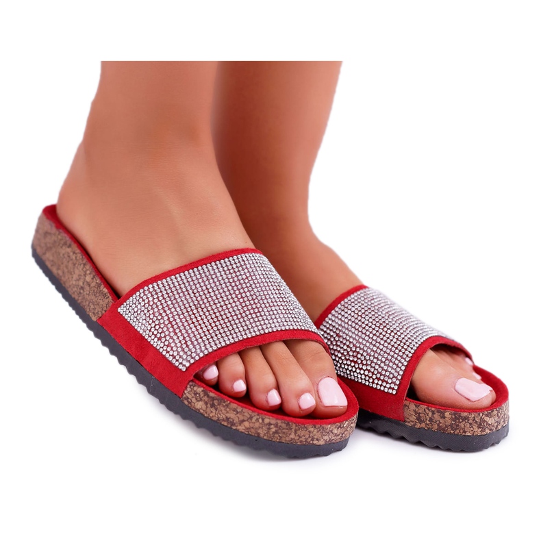 PS1 Ženske papuče na plutu s kristalima crvena