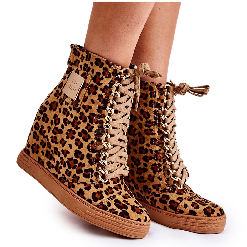 Ženske tenisice Lu Boo Zlatni lanac Suede Leopard Monica bež smeđa