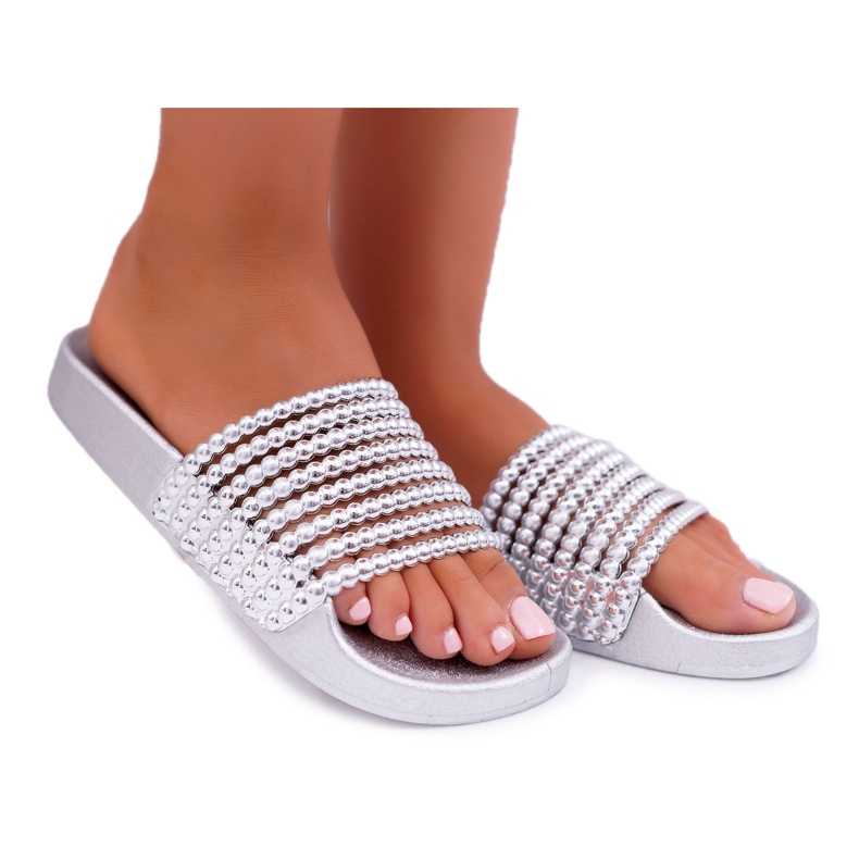 Ženske papuče sa srebrnim Elavijem od perli siva