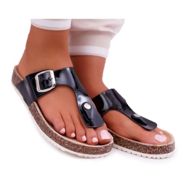 SEA Ženske papuče japanke na crnoj lakiranoj crnoj paleti