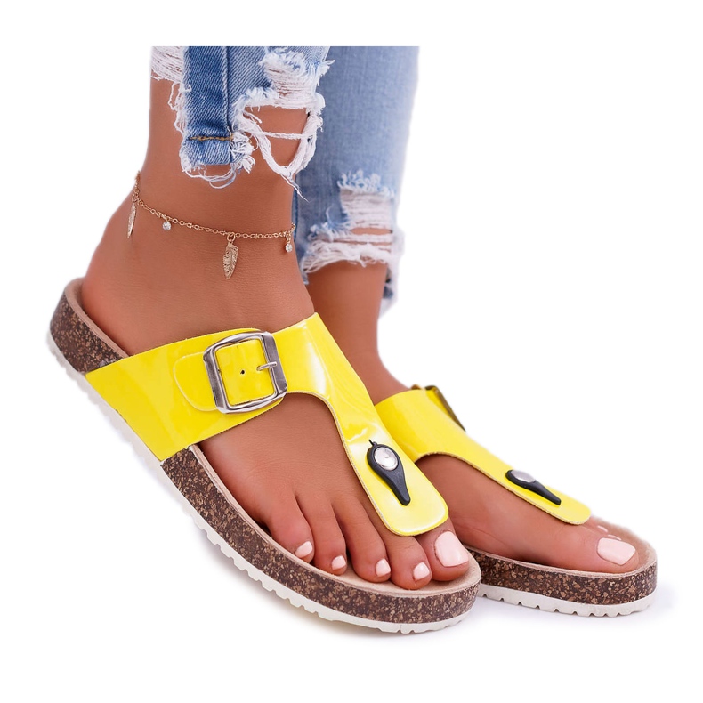 SEA Ženske papuče na čepovima, lakirana žuta paleta žuta boja