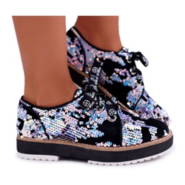 Ženske hlače Lu Boo Srebrne šljokice Mjesečina crno raznobojna