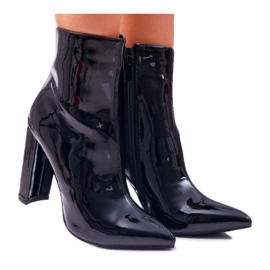 SEA Ženske čizme na visoku petu lakirane crnim demenima crna