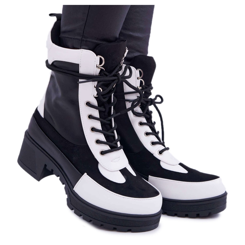 HAN Ridley ženske čizme na čipku bijela crno