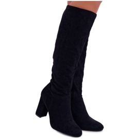 BUGO Ženske čizme na petu do koljena Crna Mercure