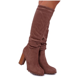 EVE Ženske čizme na petu Suede Khaki Marion kaki