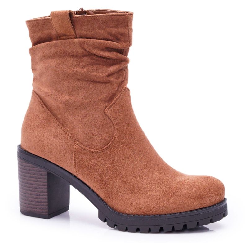 FB2 Ženske čizme na petu Suede Camel Celma smeđa