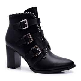 FJ1 Ženske čizme na petu sa kopčama Crni Finbas crna