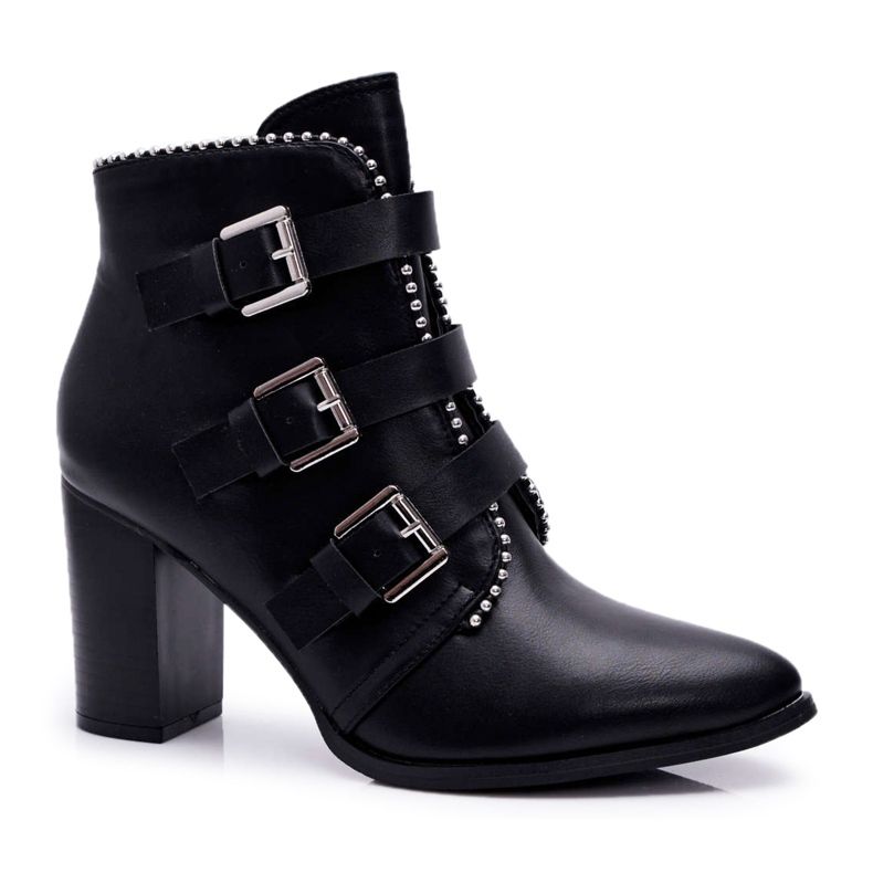 FJ1 Ženske čizme na petu sa kopčama Crni Finbas crno