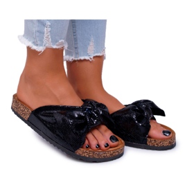 Crne metalik ženske papuče s mašnom crna