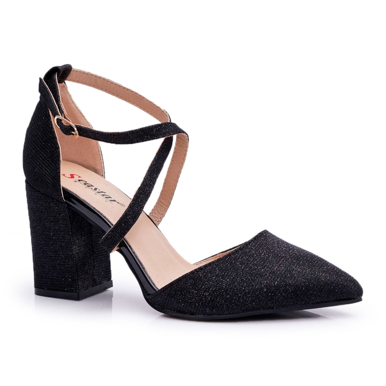 SEA Ženske pumpe na peti sa sjajnim crnim kompletom crno raznobojna
