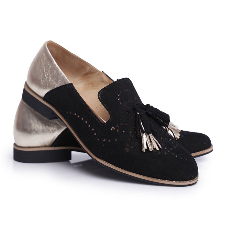 Ženske pantalone Maciejka Kožne mokasine crne 04484-01 / 00-5 crno