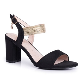 S.Barski Ženske sandale na petu Suede Black Uživajte crna