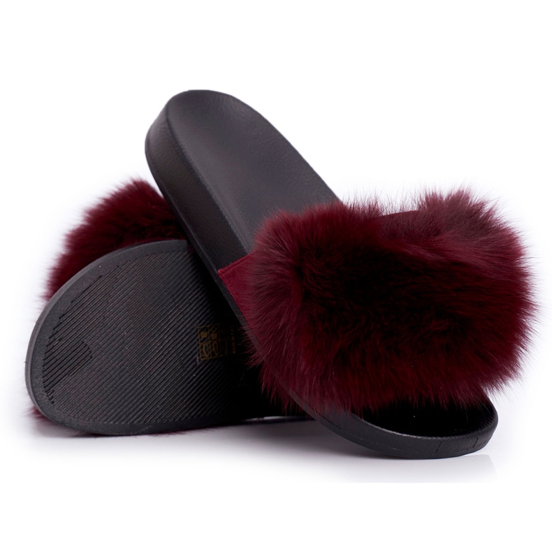 Ženske papuče s prirodnim krznom tamnocrvene Naturis crvena