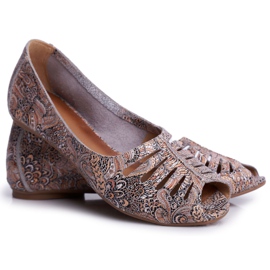 Ženske balerinke Maciejka kožna smeđa s uzorcima 03497-21 višebojan