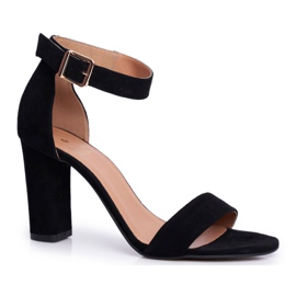 Ženske sandale na petu od kože Laura Messi Black Iliady 1760 crna