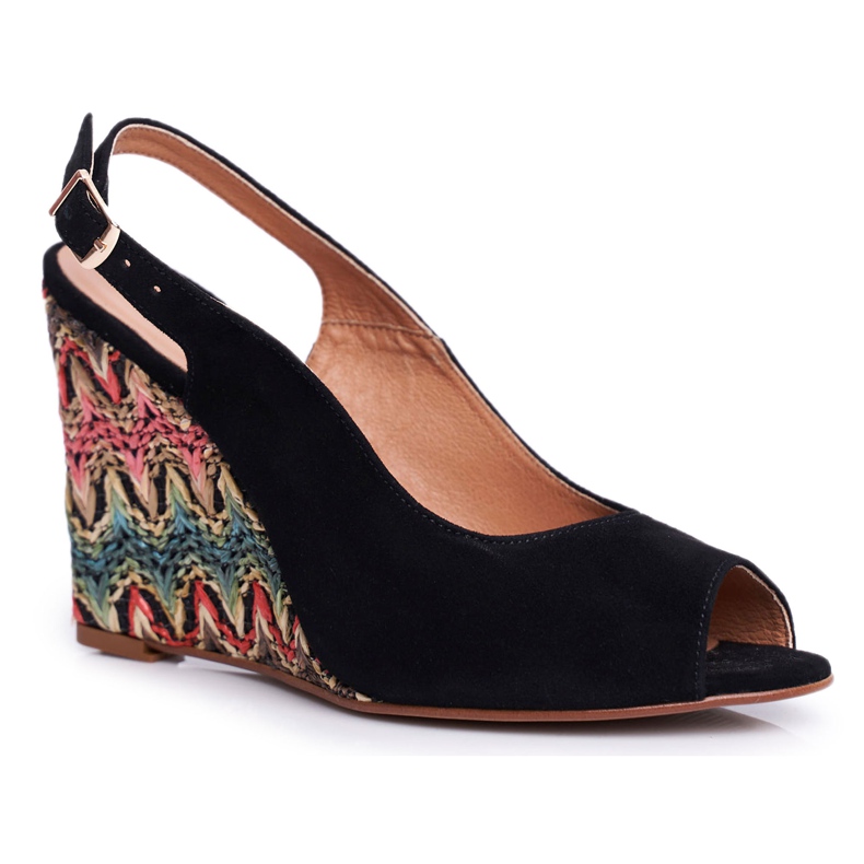 Ženske sandale na klin Laura Messi Leather Black 1964 crno