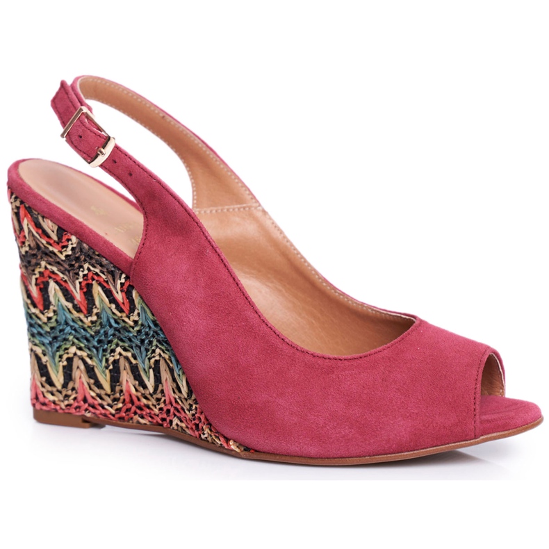 Ženske sandale na klin Laura Messi Koža Burgundija 1964. godine crvena
