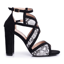 SEA Ženske sandale na petu, antilop, crna zmija Emolly siva