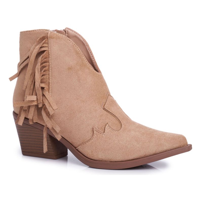 SEA Ženske čizme na petu s resama Kaubojske čizme Bež Sibi