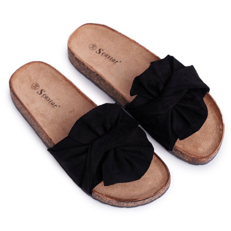 SEA Ženske papuče na plutenim mašnicama Black Felis crno