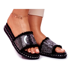 PS1 Ženske papuče Black Valley s kristalima crna