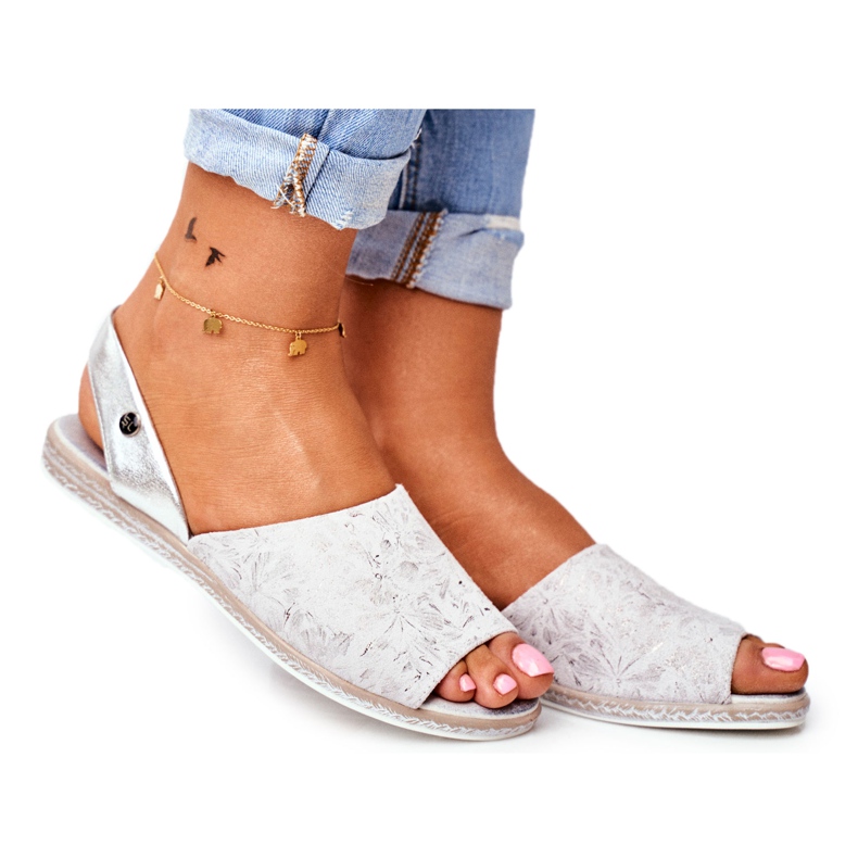 Ženske sandale ravne Sergio Leone srebrne SK030 siva