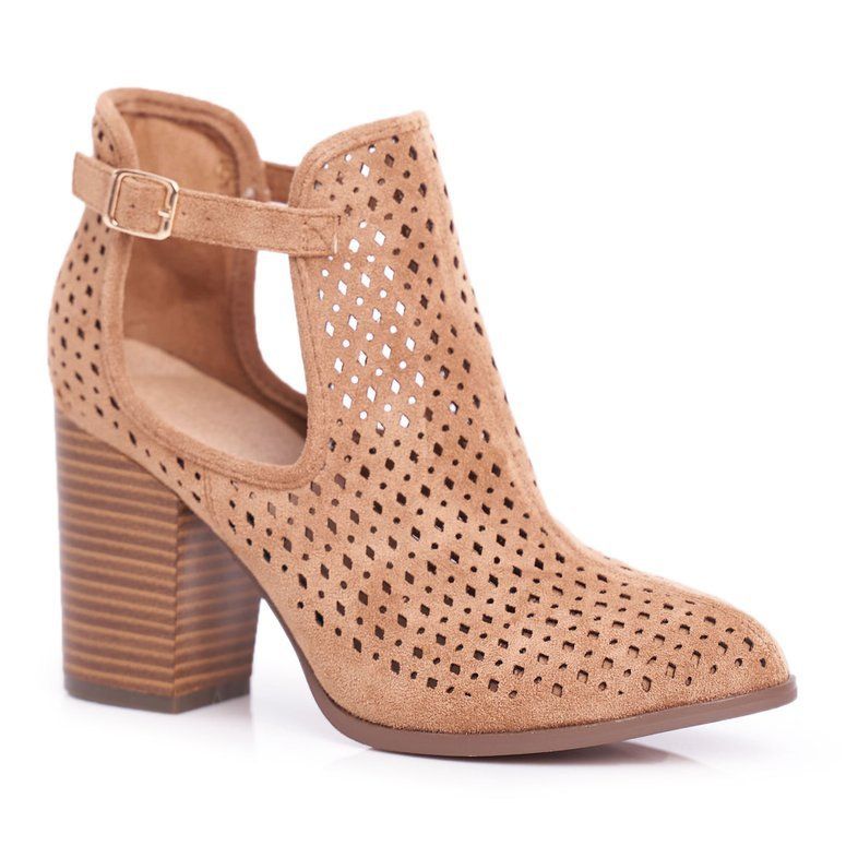 Ženske čizme na peti Suede Openwork Camel Morrena smeđa