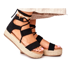 Ženske espadrile na platformi vezane crne Fuerte crna