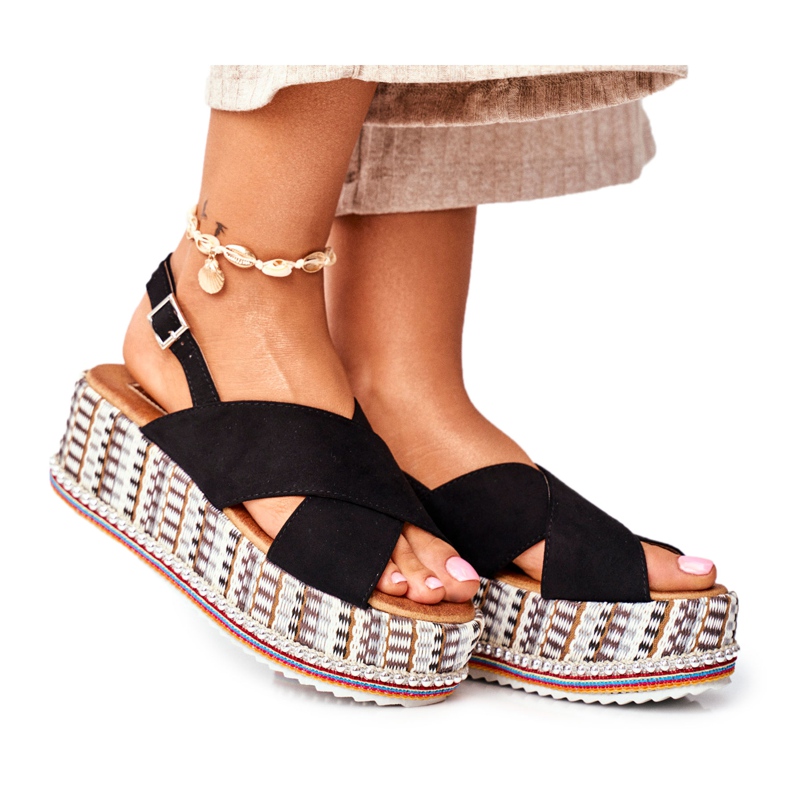 ADY Ženske sandale na klin Espadrile Black Sandy crno