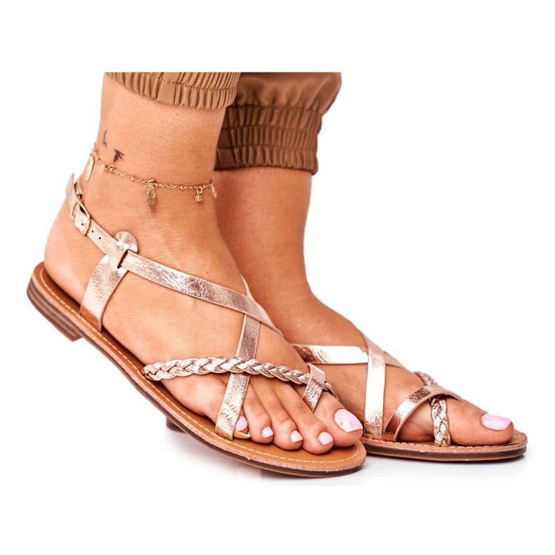 ADY Ženske ravne sandale na remen ružičasto zlato Laurence ružičasta žuta boja