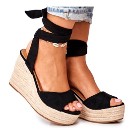 FRID Ženske sandale na klin Espadrile Black Ollie crna