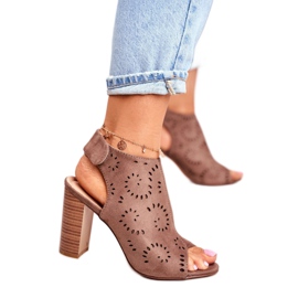 EVE Ženske sandale na peti Ažur pravila čičak trake kaki