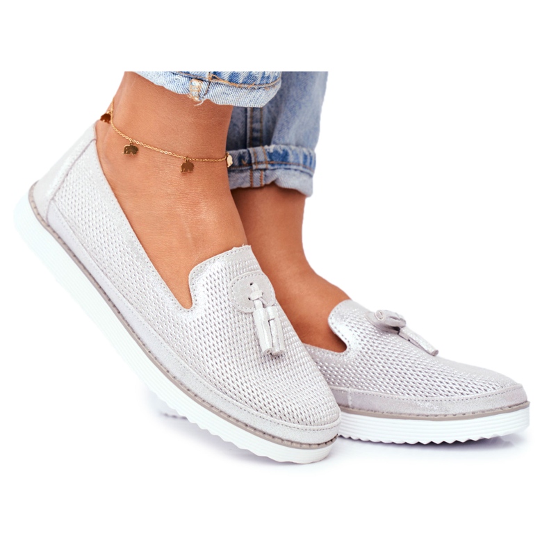 EVE Ženske natikače kožne srebrne Amore Mio siva