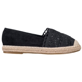 Small Swan Espadrile od antilopa s čipkom crna
