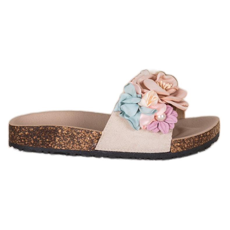 VINCEZA papuče s cvijećem smeđa