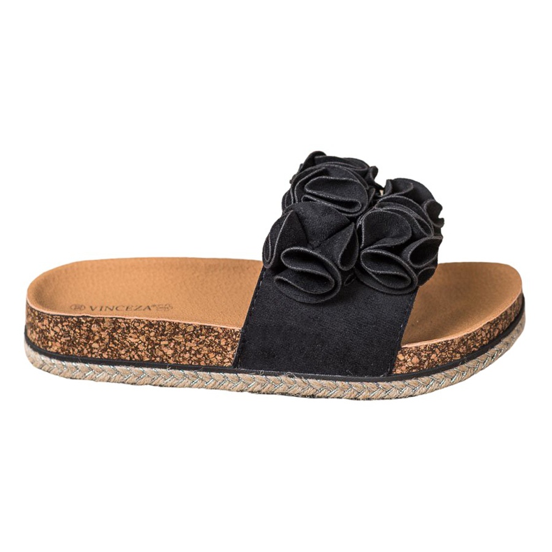 Udobne papuče s cvijećem VINCEZA crno
