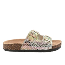 Srebrne papuče s kopčama DZ101-16 siva višebojan