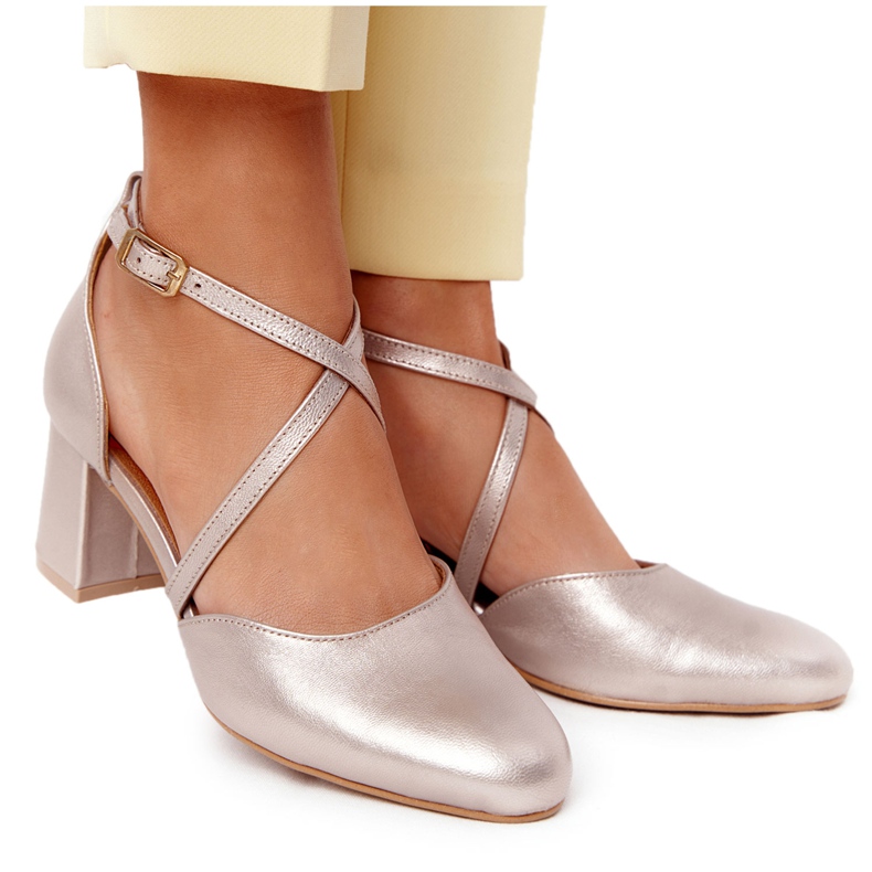 Ženske pumpe Maciejka Kožna Zlatna 04070-25