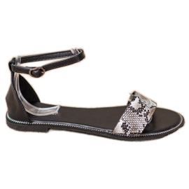 Goodin Ravne sandale sa zmijskim printom crna