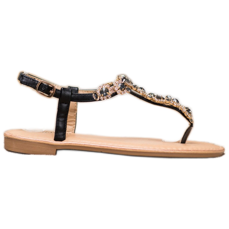 Small Swan Sandale s japankama s kubnim cirkonijem crno