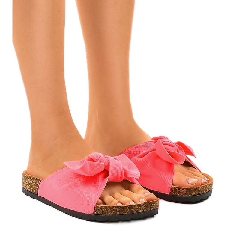 Ružičasto ukrašene papuče s mašnicom WS9003-5 ružičasta