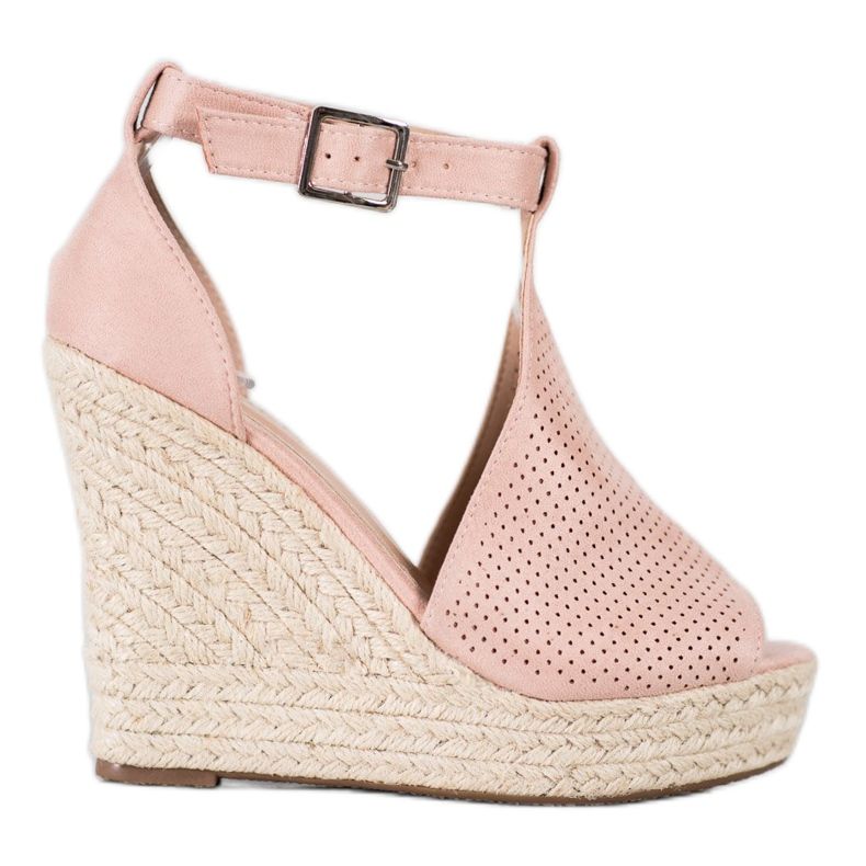 SHELOVET Ažur sandale na klin ružičasta