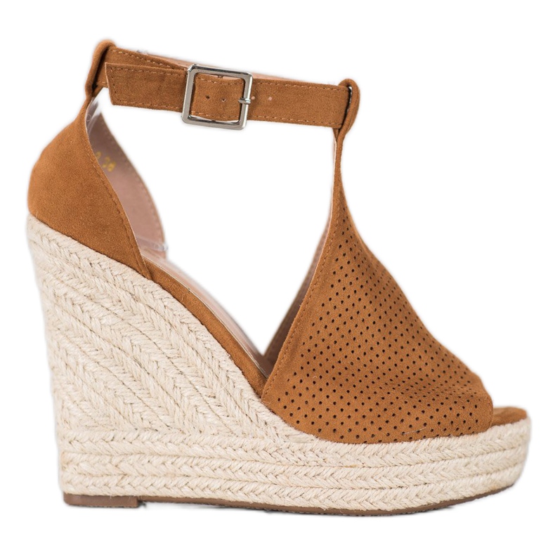 SHELOVET Ažur sandale na klin smeđa