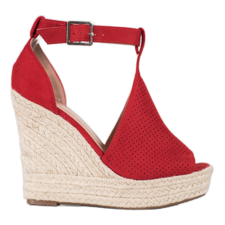 SHELOVET Ažur sandale na klin crvena