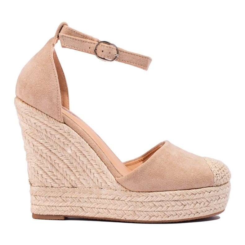 SHELOVET Elegantne wedge espadrile bež